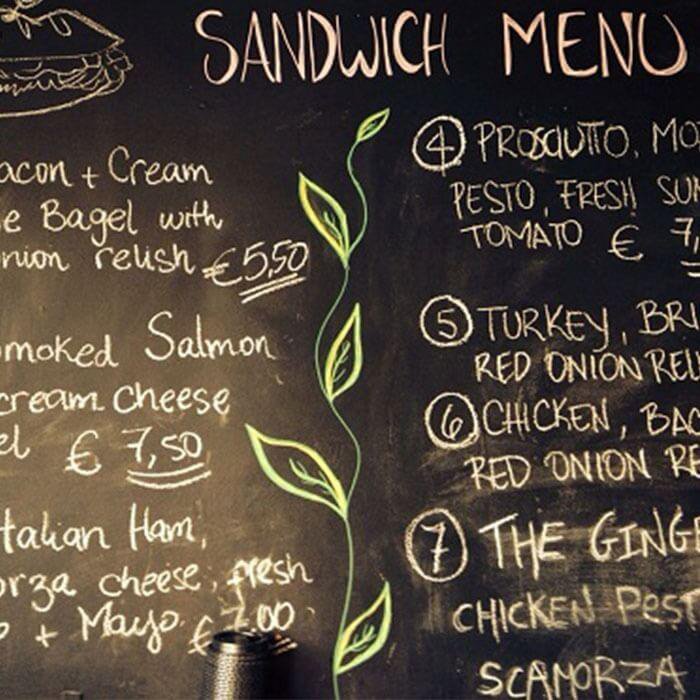 Restaurant menu displayed on smart chalkboard paint