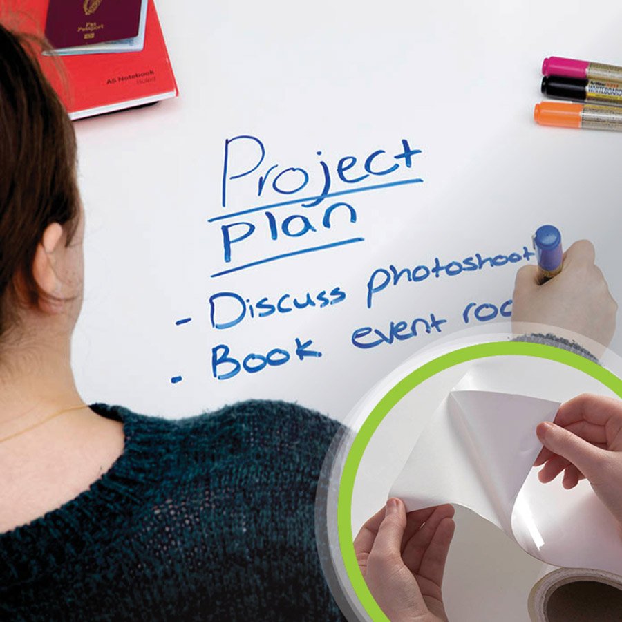 תצוגה של סרט לוח מחיק דביק לבן חכם